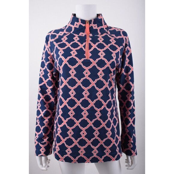 Mud Pie Womens Sweatshirt 1/4 Zip Pullover M Blue Pink Printed Long sleeved - Picture 1 of 6
